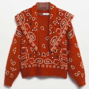 👀Bloggers’ Favorite👀 MANGO Red Bandana Knit Sweater with Scarf
